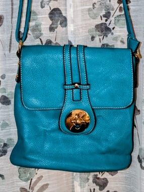 Teal Crossbody Shoulder Purse with Gold Turn-Lock